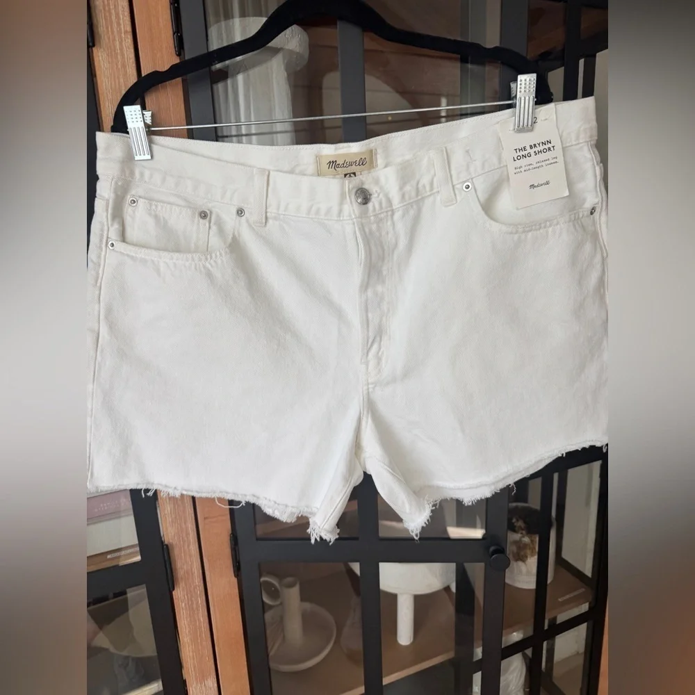 Madewell The Brynn Long Shorts mid rise raw hem white jeans denim plus size